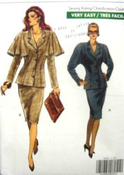 7650  VOGUE  Easy CAPELET/  COLLAR JACKET,  STRAIGHT  SKIRT EZ PATTERN 6-10 or  12-16; 18-22 choice uncut